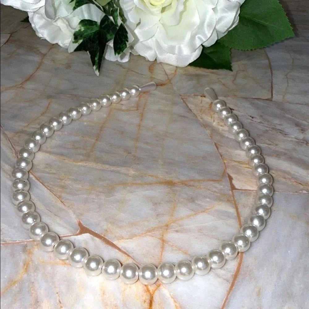 White‎ Faux Pearl Headband Elegant Bridal Wedding Hair Accessory Classic Bead